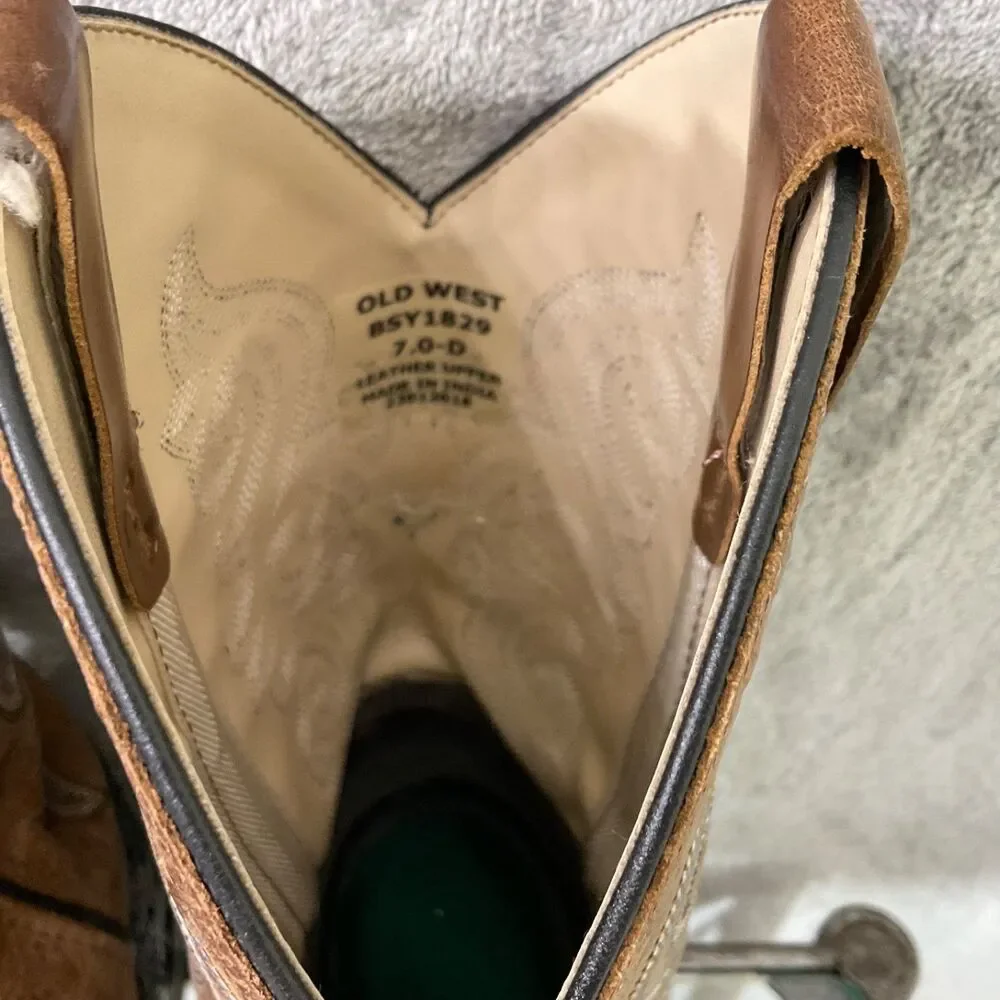 Old West Leather Cowboy Boots Mens 7D Broad Square Toe Horned Back Gator Print